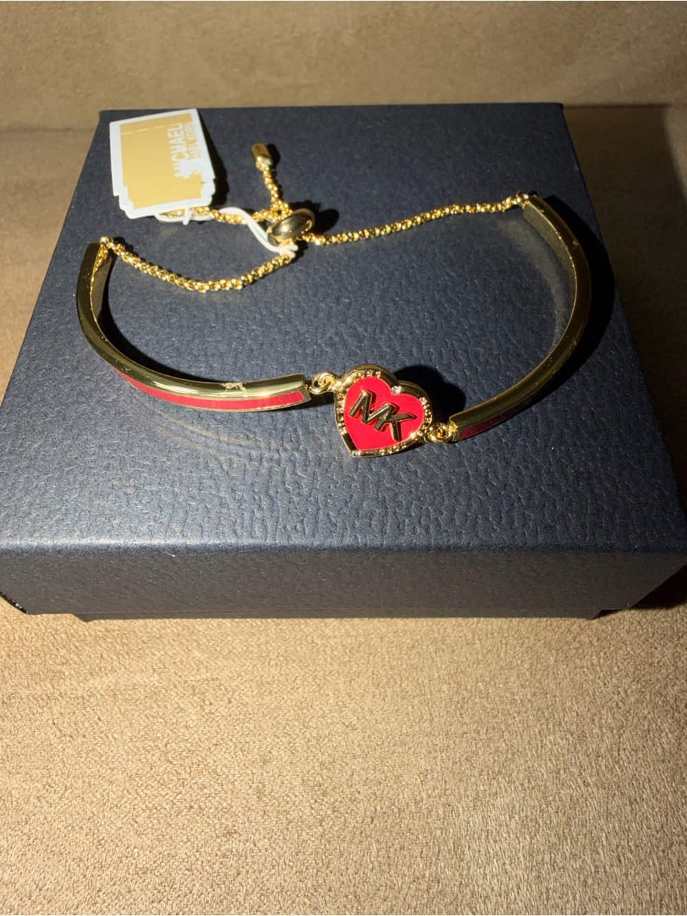Michael Kors Gold-Tone Bracelet with Red Heart Logo
